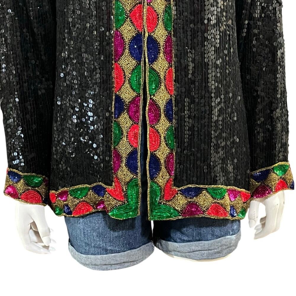 Eve's Allure Vintage Womens Natural Silk Sequins Beaded Jacket Size 1X - Picture 8 of 11